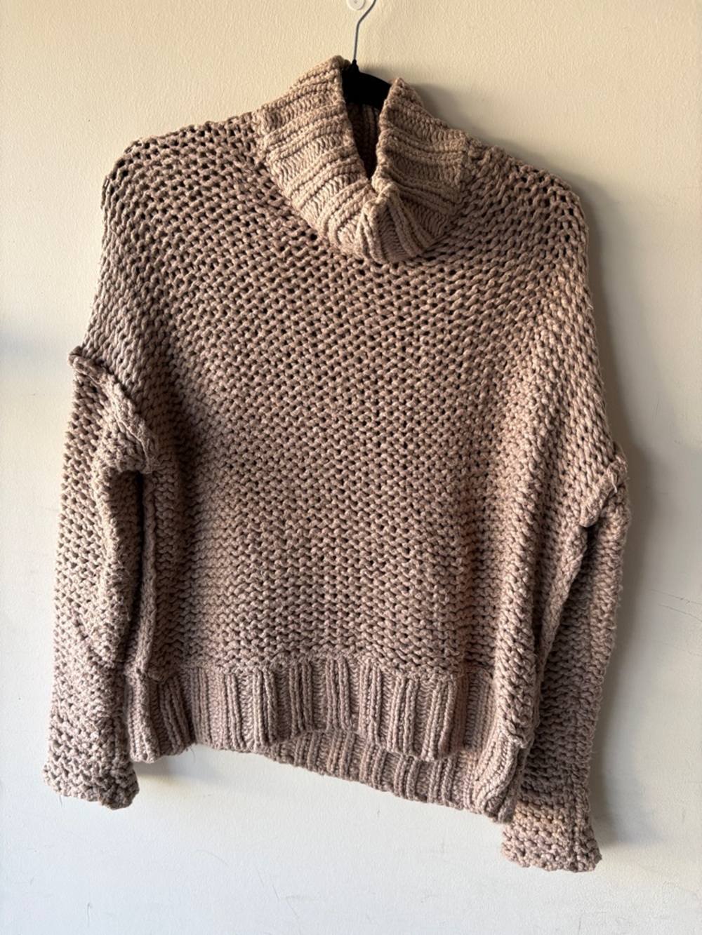 Free People chunky knit Cowl Neck Sweater - Taupe